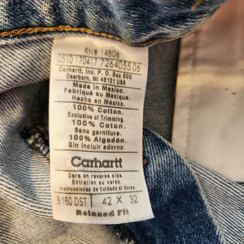 Carhartt Men's Relaxed Fit B160 DST Straight Leg Blue Jeans 40x29* Work Farm